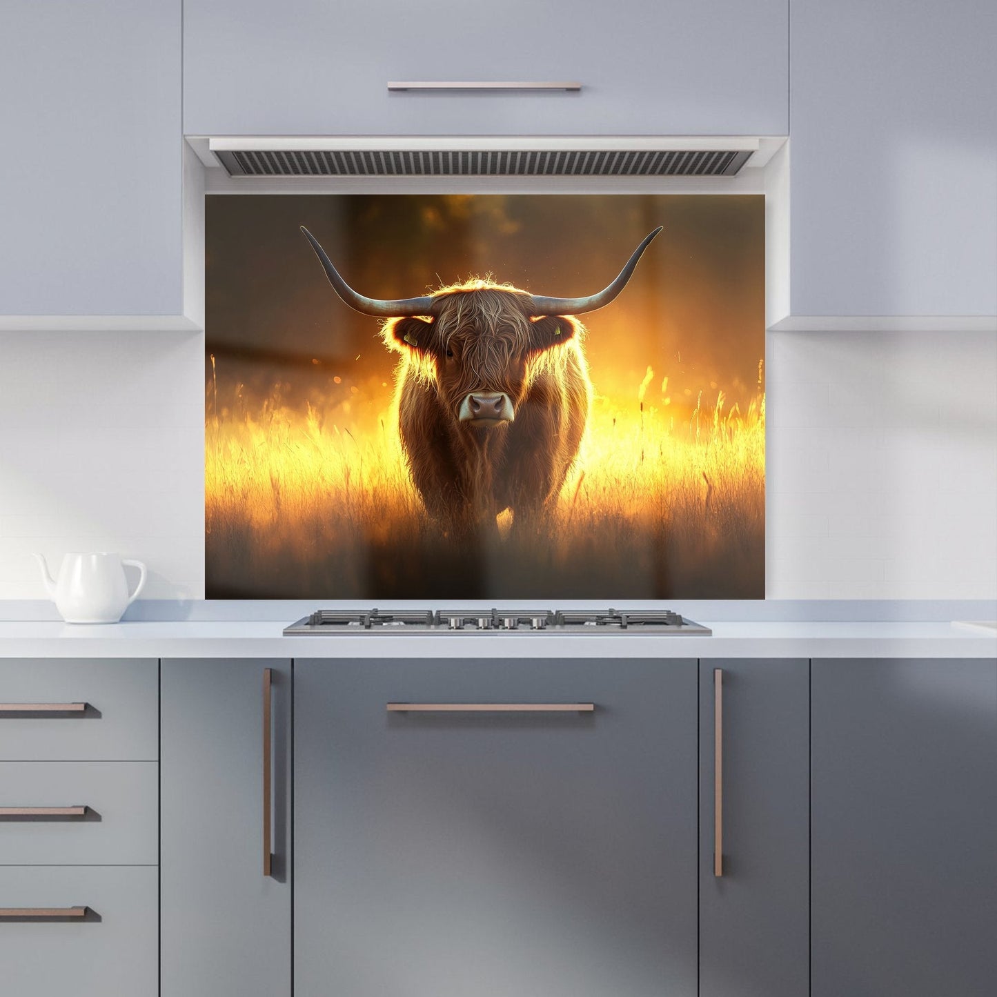 Highland Cow Sunset Kitchen Splashback