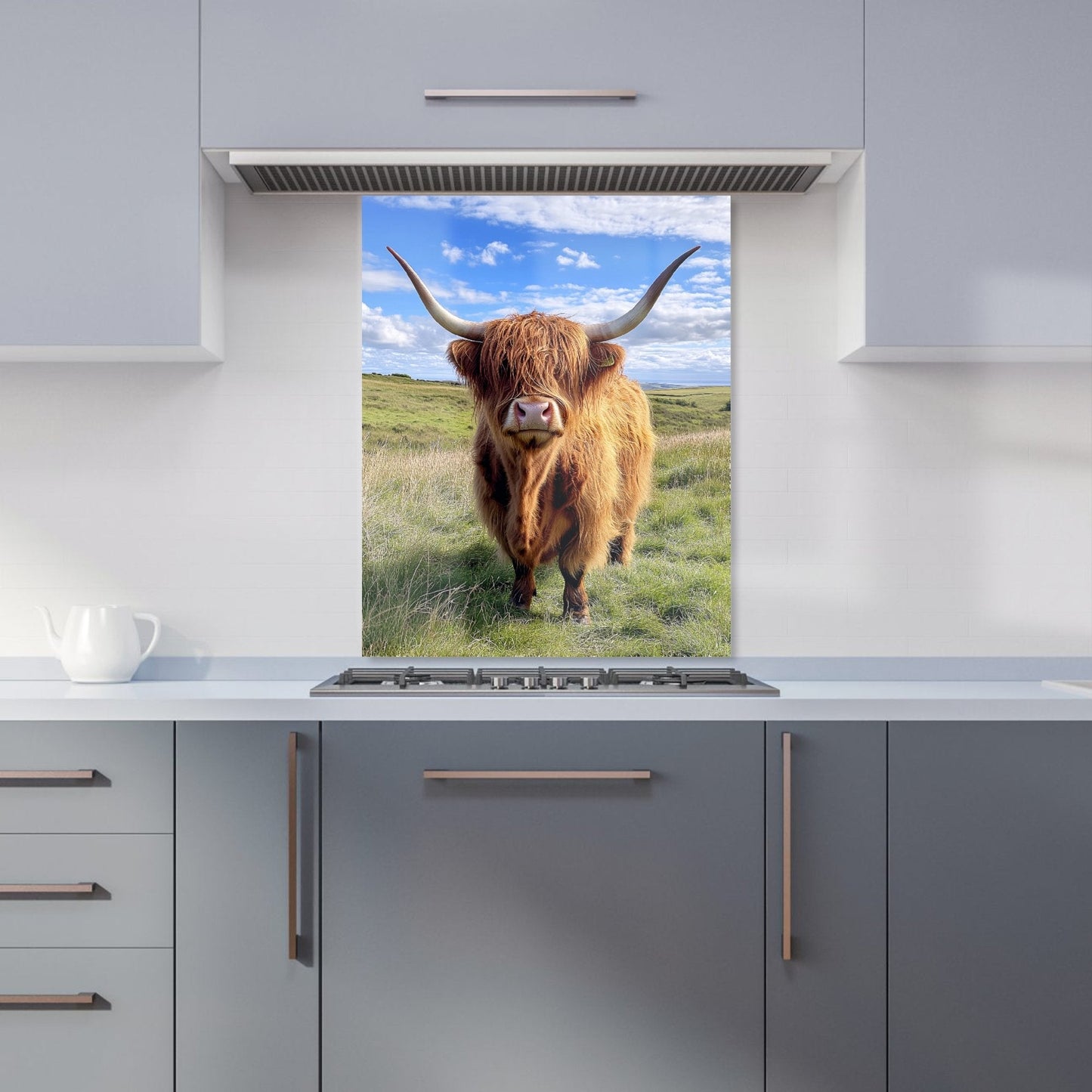 Highland Cow In Summer Kitchen Splashback