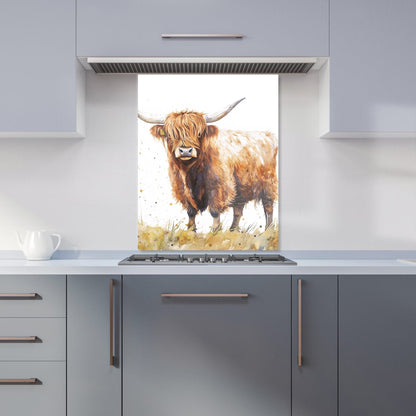 Watercolour Highland Cow Kitchen Splashback