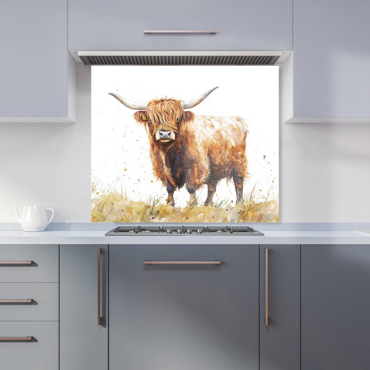 Watercolour Highland Cow Kitchen Splashback