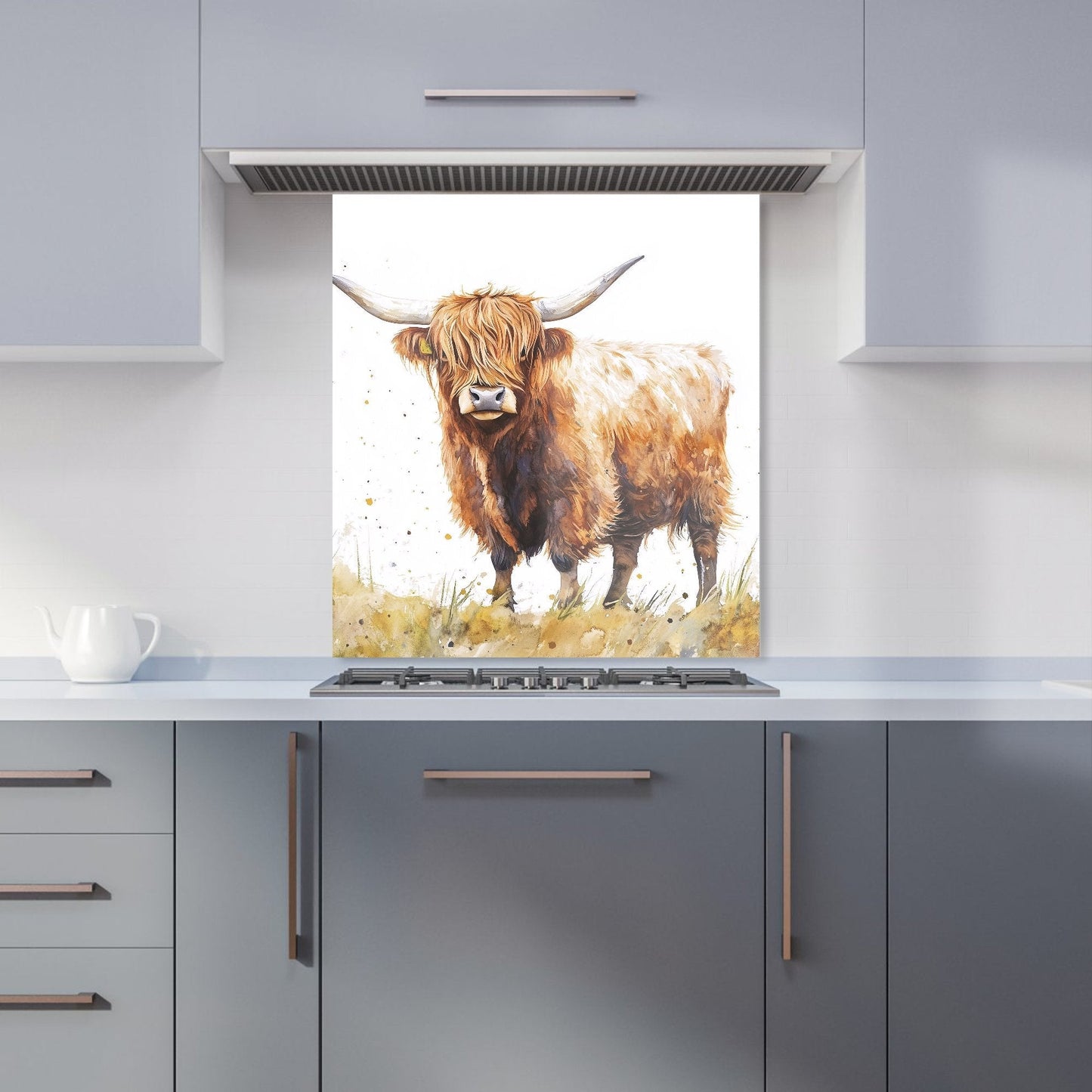 Watercolour Highland Cow Kitchen Splashback