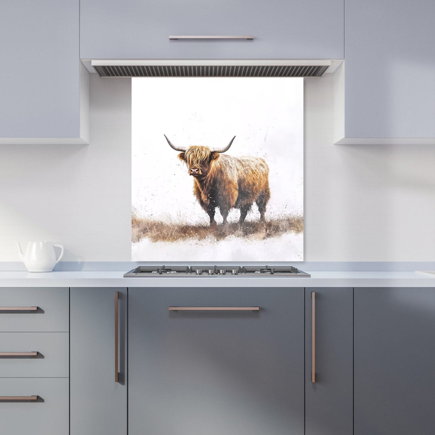 Highland Cow Watercolour Kitchen Splashback