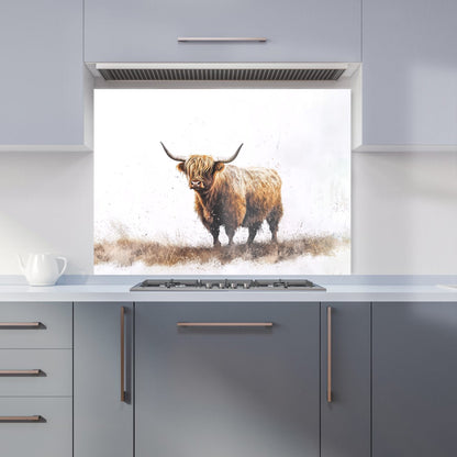 Highland Cow Watercolour Kitchen Splashback