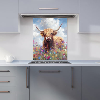 Highland Cow In A Summer Meadow Kitchen Splashback