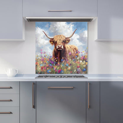 Highland Cow In A Summer Meadow Kitchen Splashback