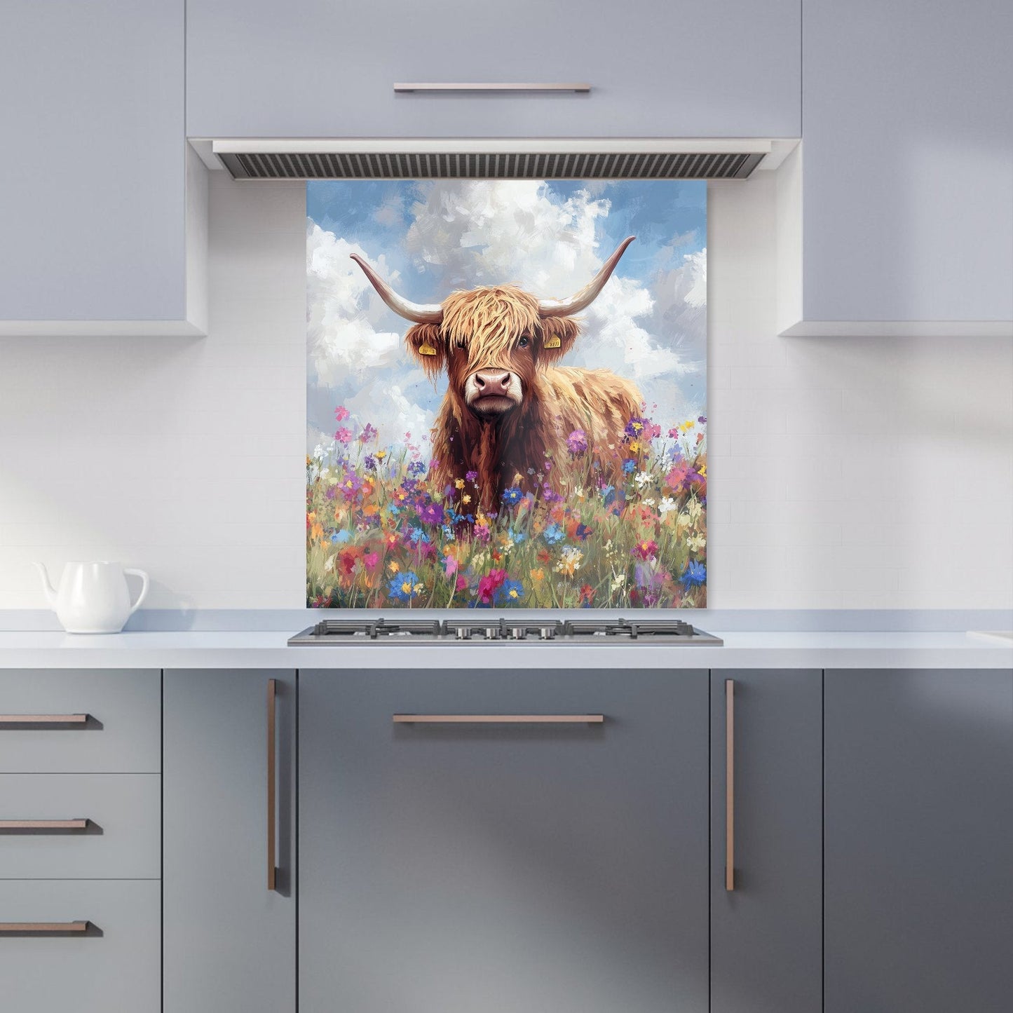 Highland Cow In A Summer Meadow Kitchen Splashback