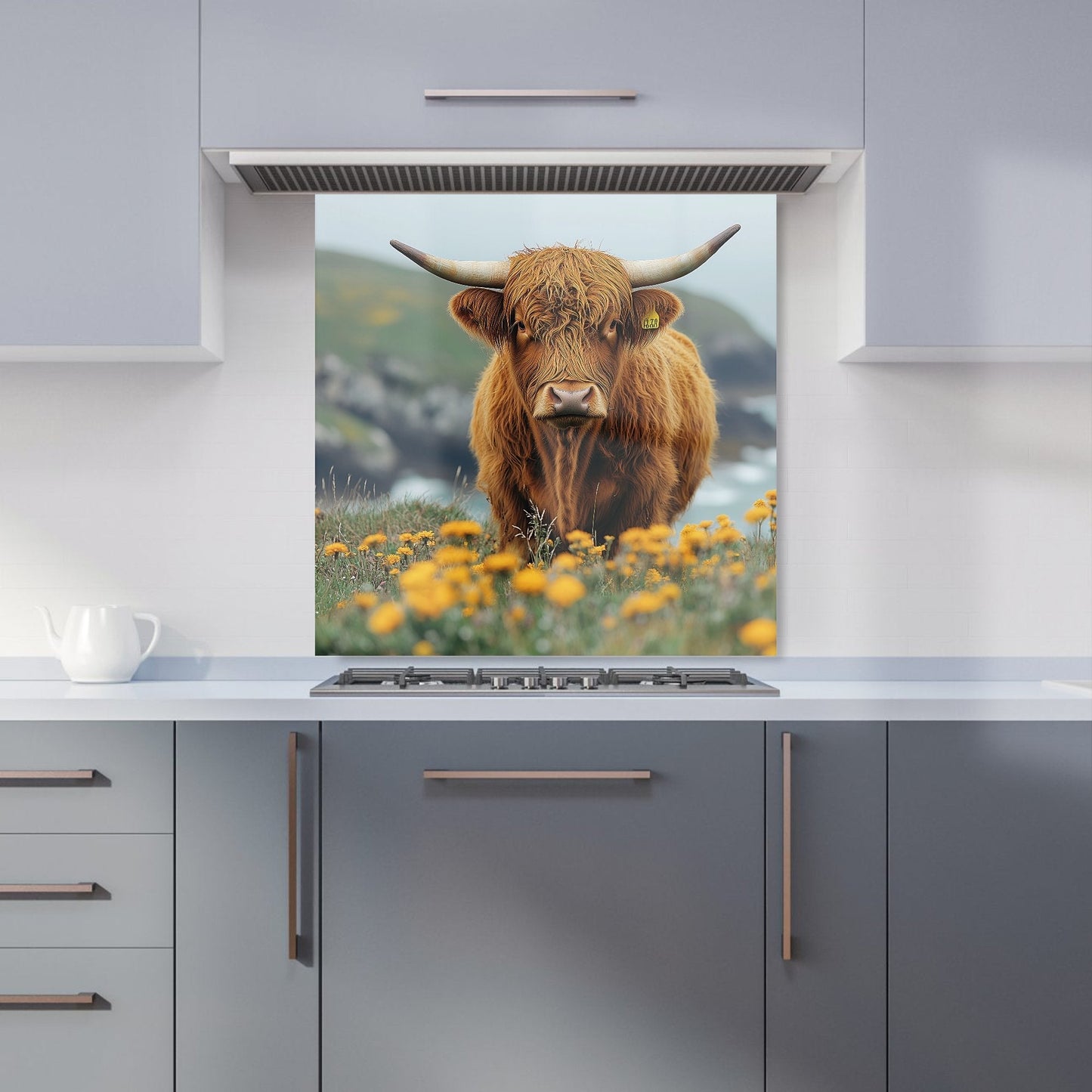 Highland Cow By The Coast Kitchen Splashback