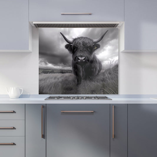 Black And White Highland Cow Kitchen Splashback