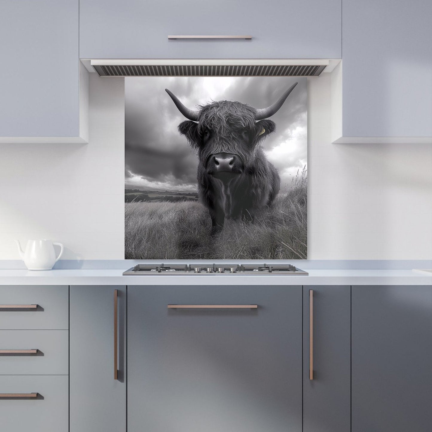 Black And White Highland Cow Kitchen Splashback