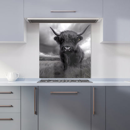 Black And White Highland Cow Kitchen Splashback