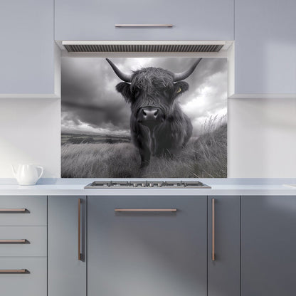 Black And White Highland Cow Kitchen Splashback