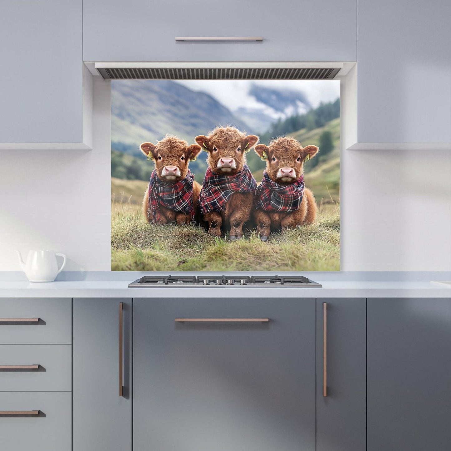 Trio Of Baby Highland Cows Kitchen Splashback