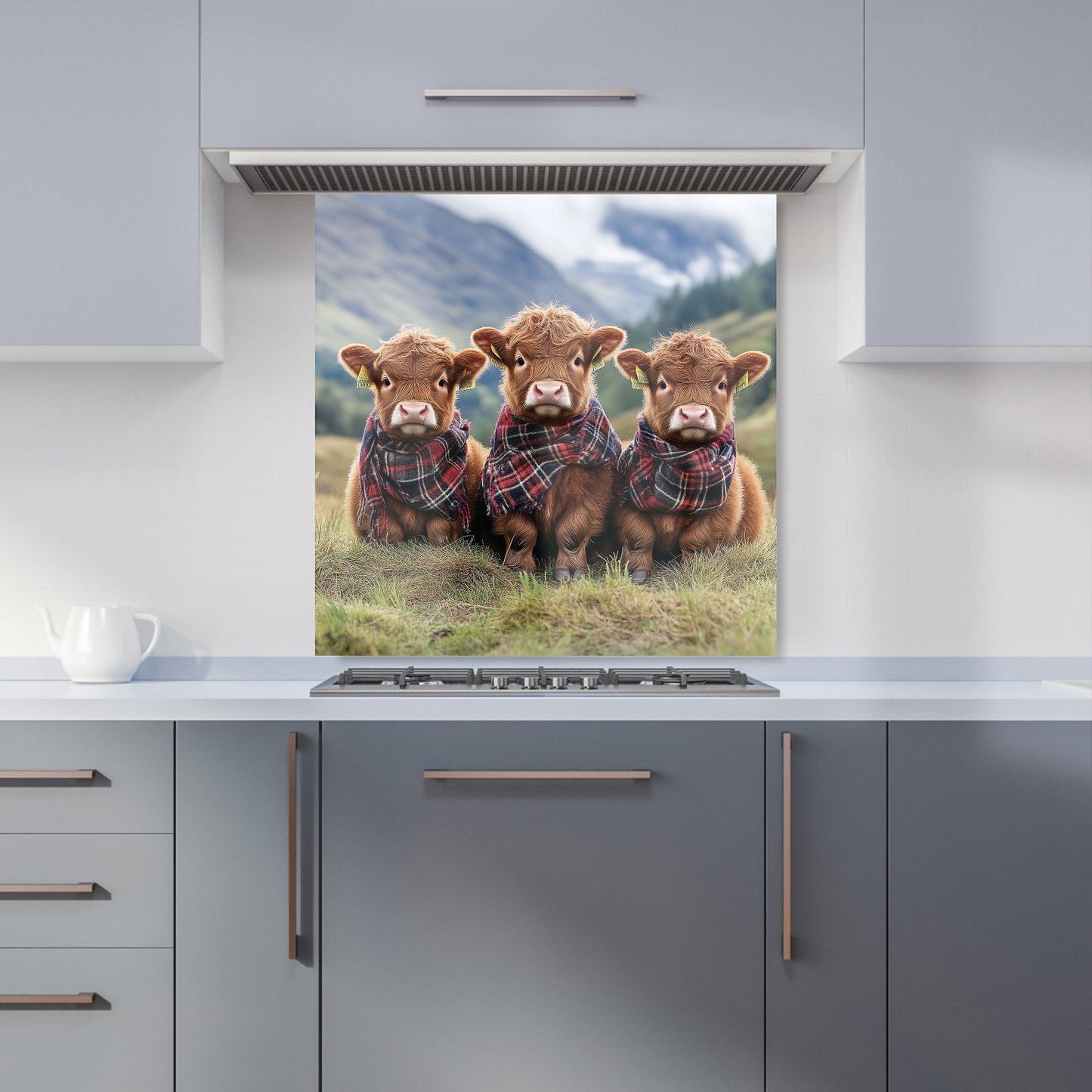 Trio Of Baby Highland Cows Kitchen Splashback