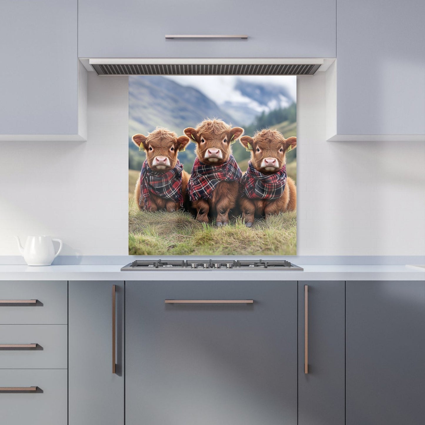 Trio Of Baby Highland Cows Kitchen Splashback