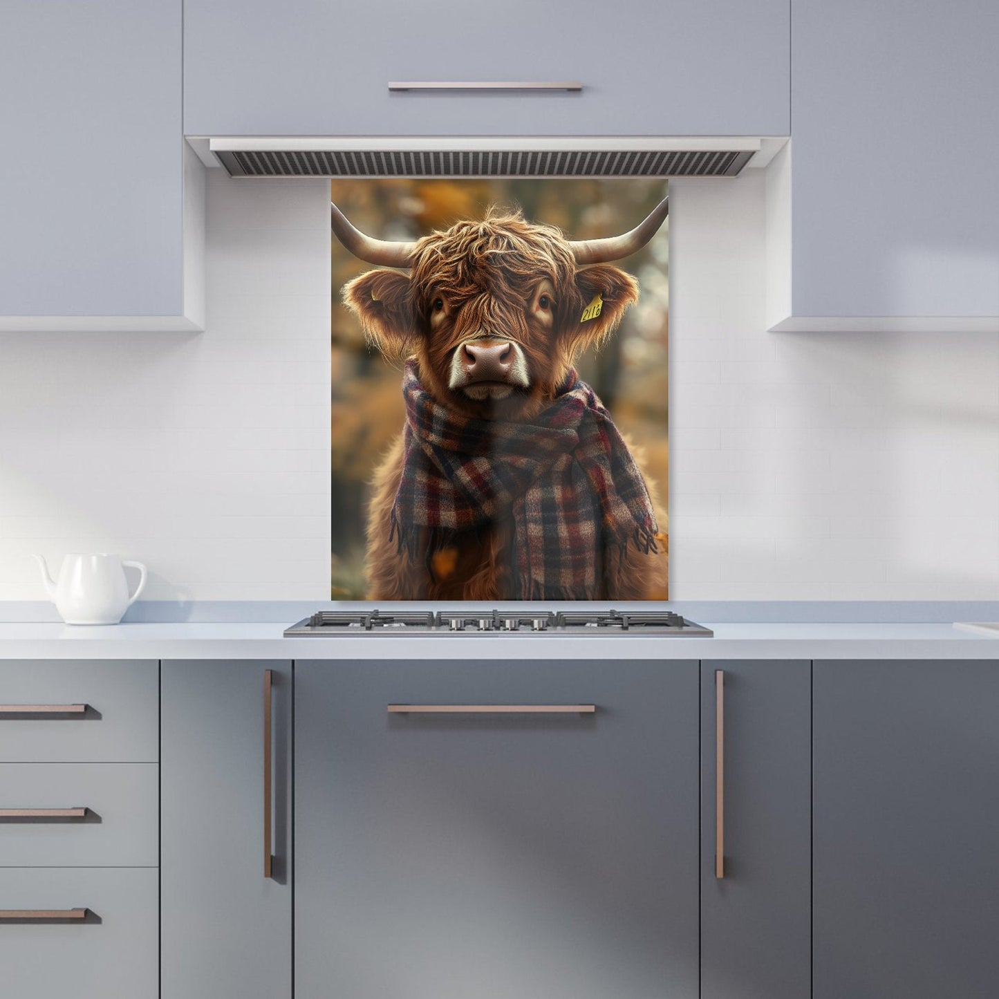 Highland Cow Wearing Scarf Kitchen Splashback