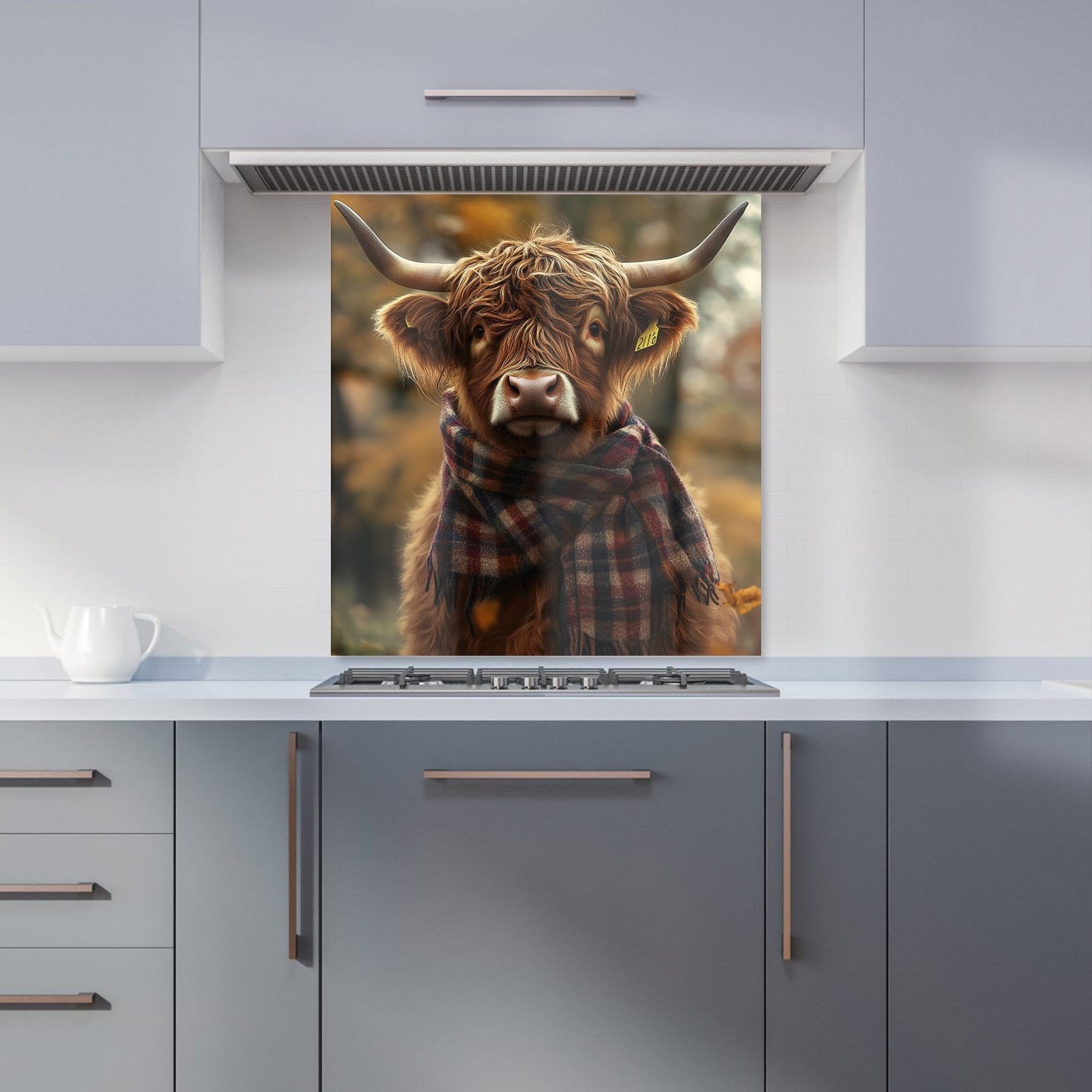 Highland Cow Wearing Scarf Kitchen Splashback