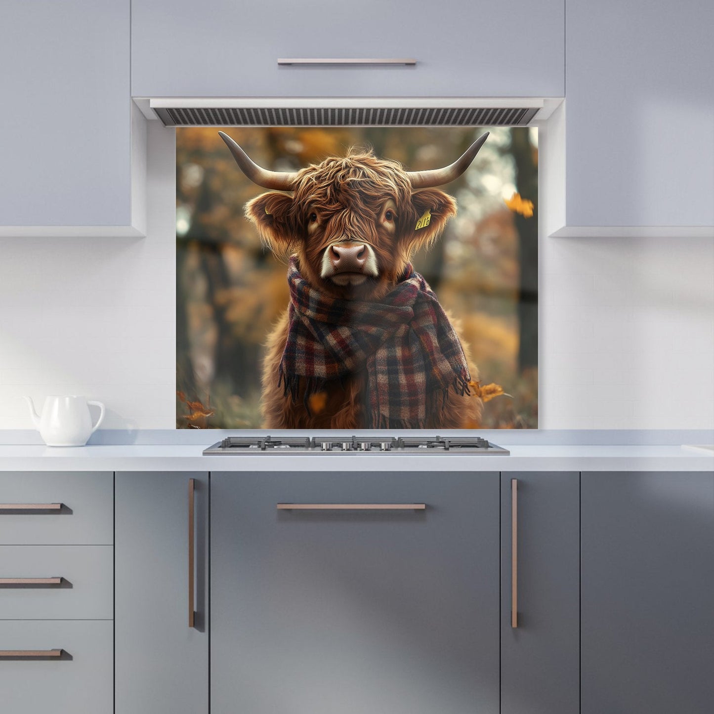 Highland Cow Wearing Scarf Kitchen Splashback