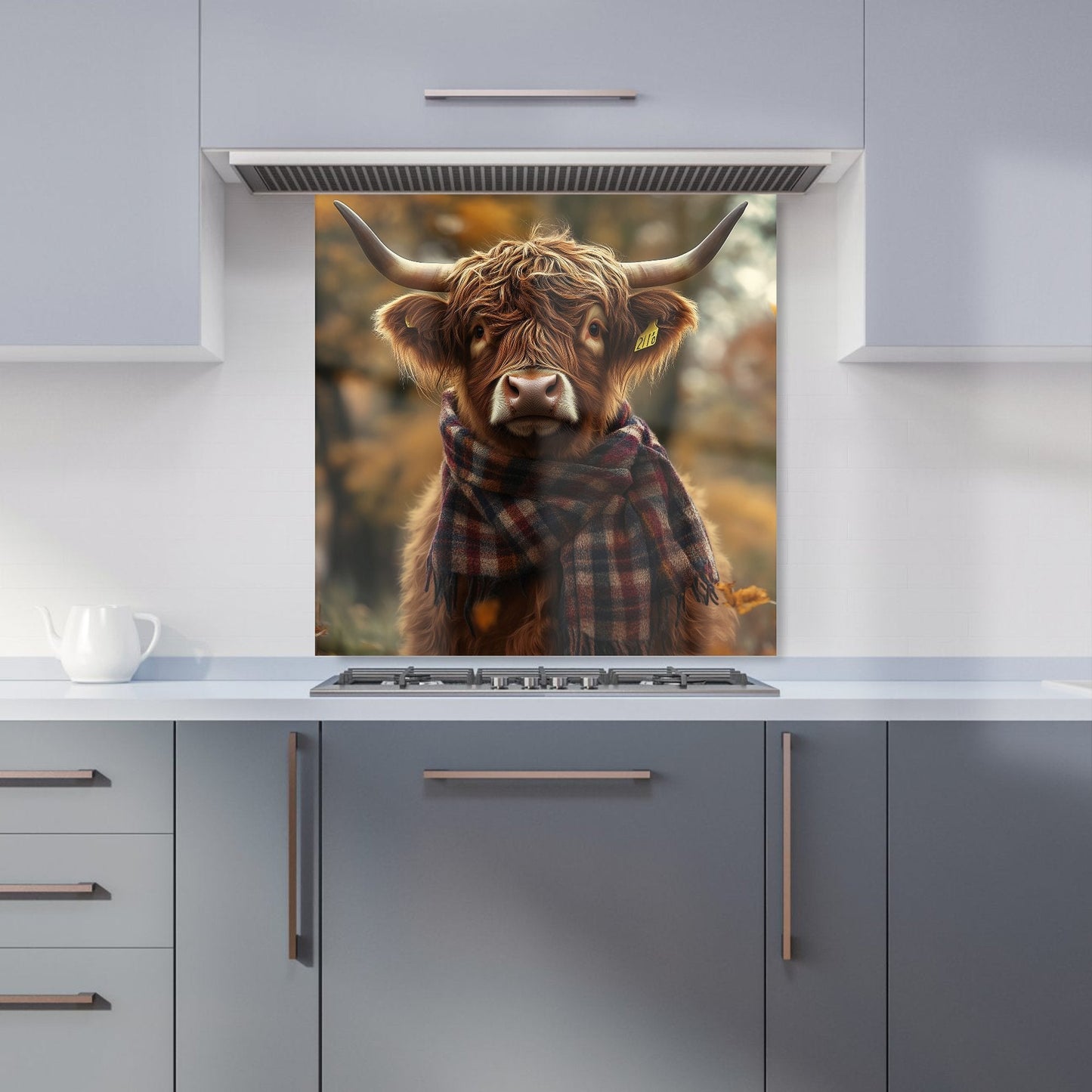 Highland Cow Wearing Scarf Kitchen Splashback