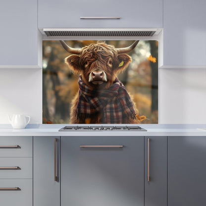 Highland Cow Wearing Scarf Kitchen Splashback