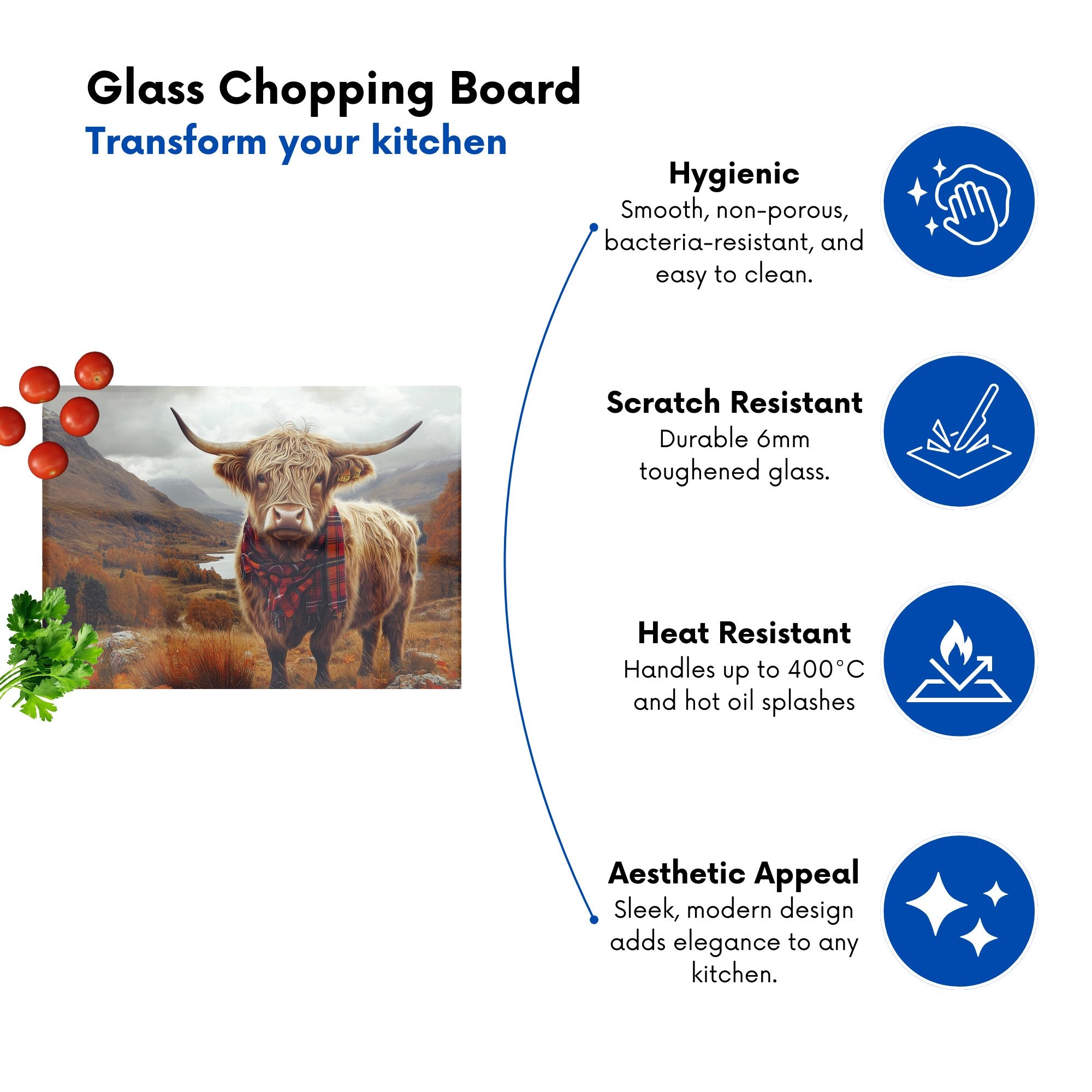 Autumnal Highland Cow Glass Chopping Board