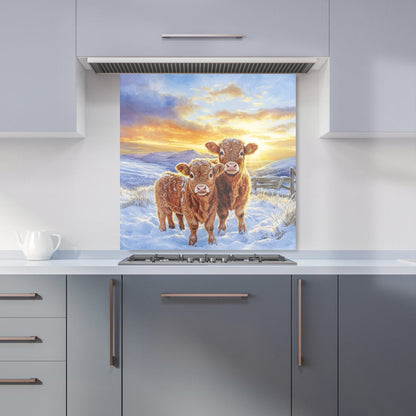 Snowy Baby Highland Cows Kitchen Splashback