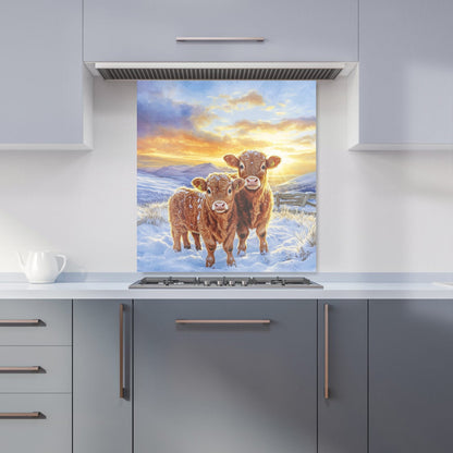 Snowy Baby Highland Cows Kitchen Splashback