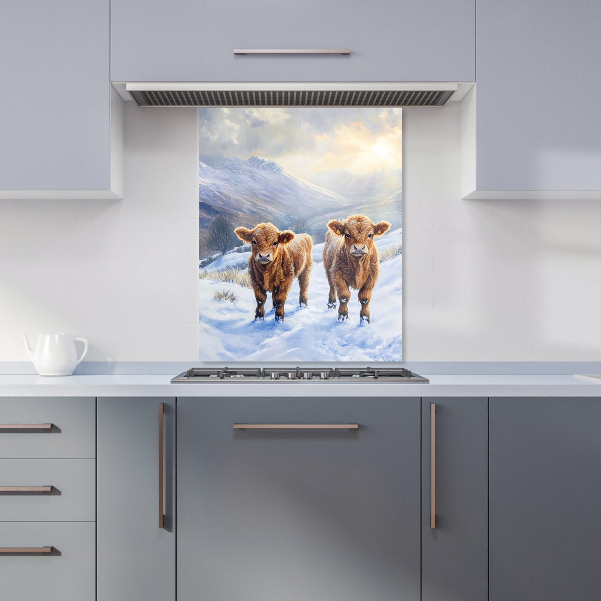 Duo Of Baby Highland Cows Kitchen Splashback