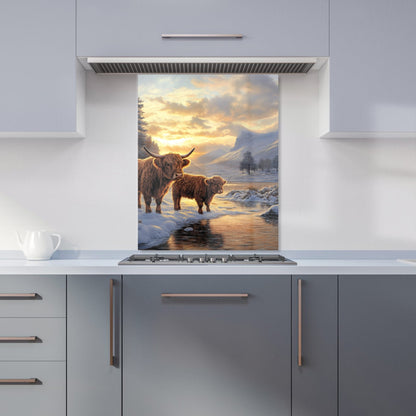 Highland Cows By The Lake Kitchen Splashback