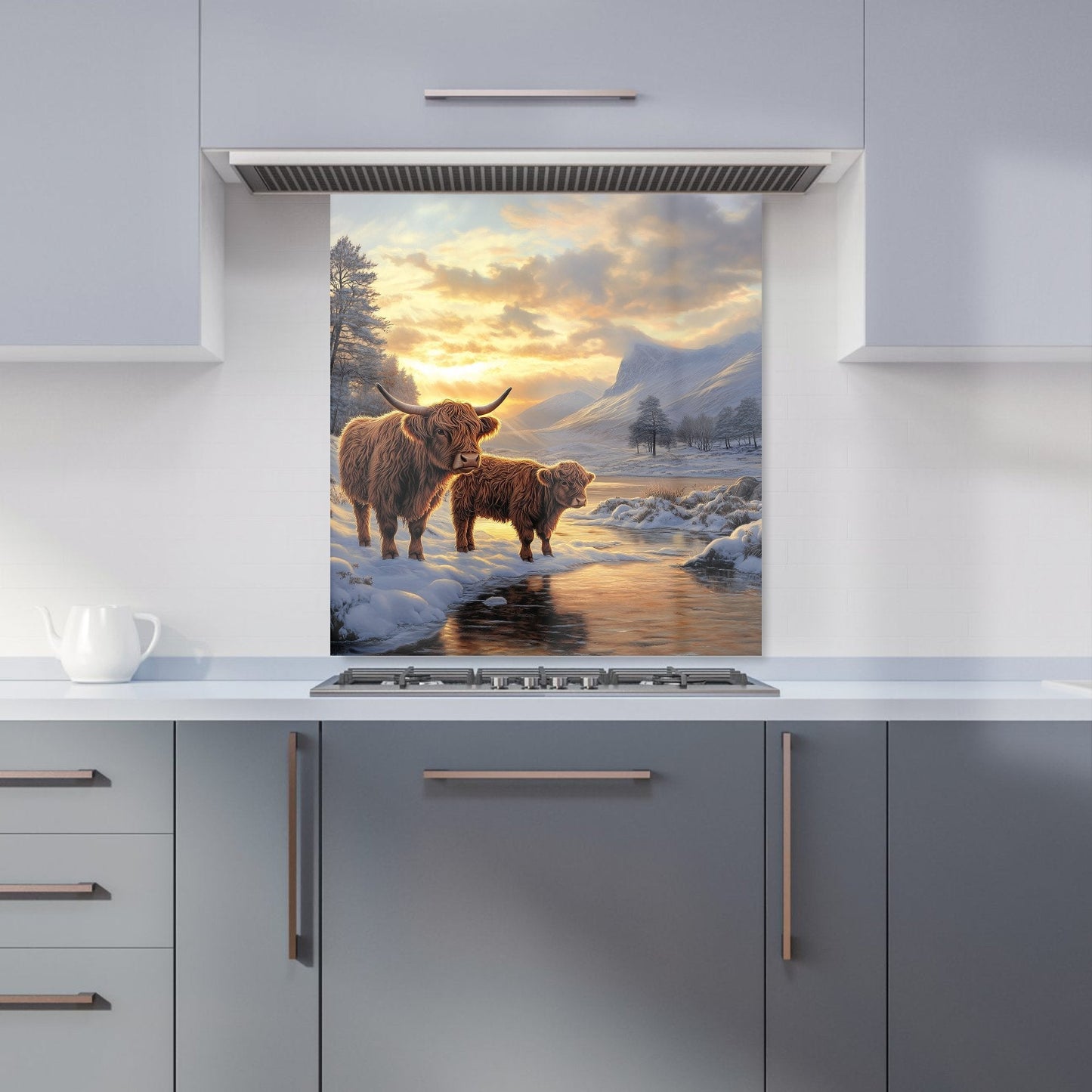 Highland Cows By The Lake Kitchen Splashback