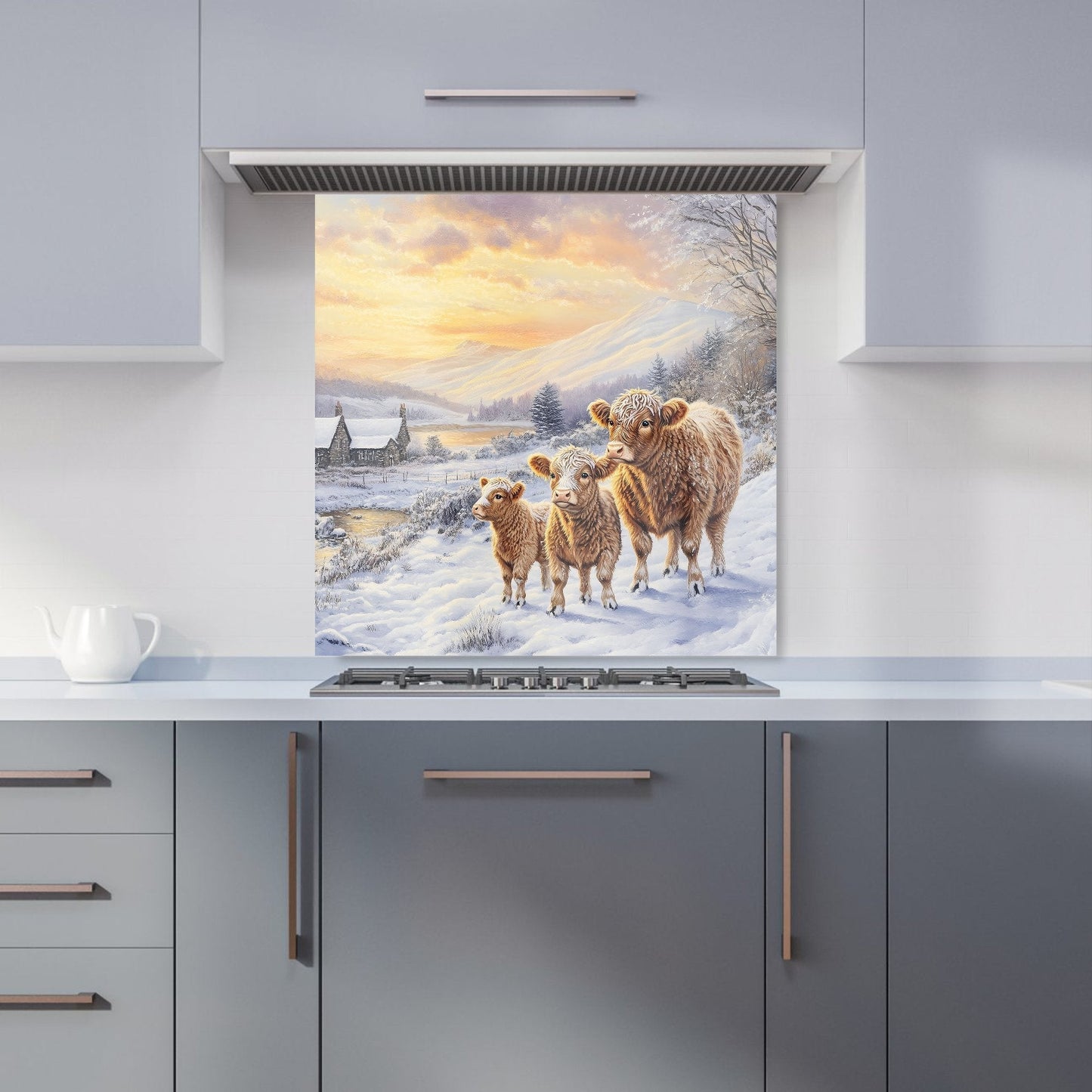 Family Of Highland Cows Kitchen Splashback