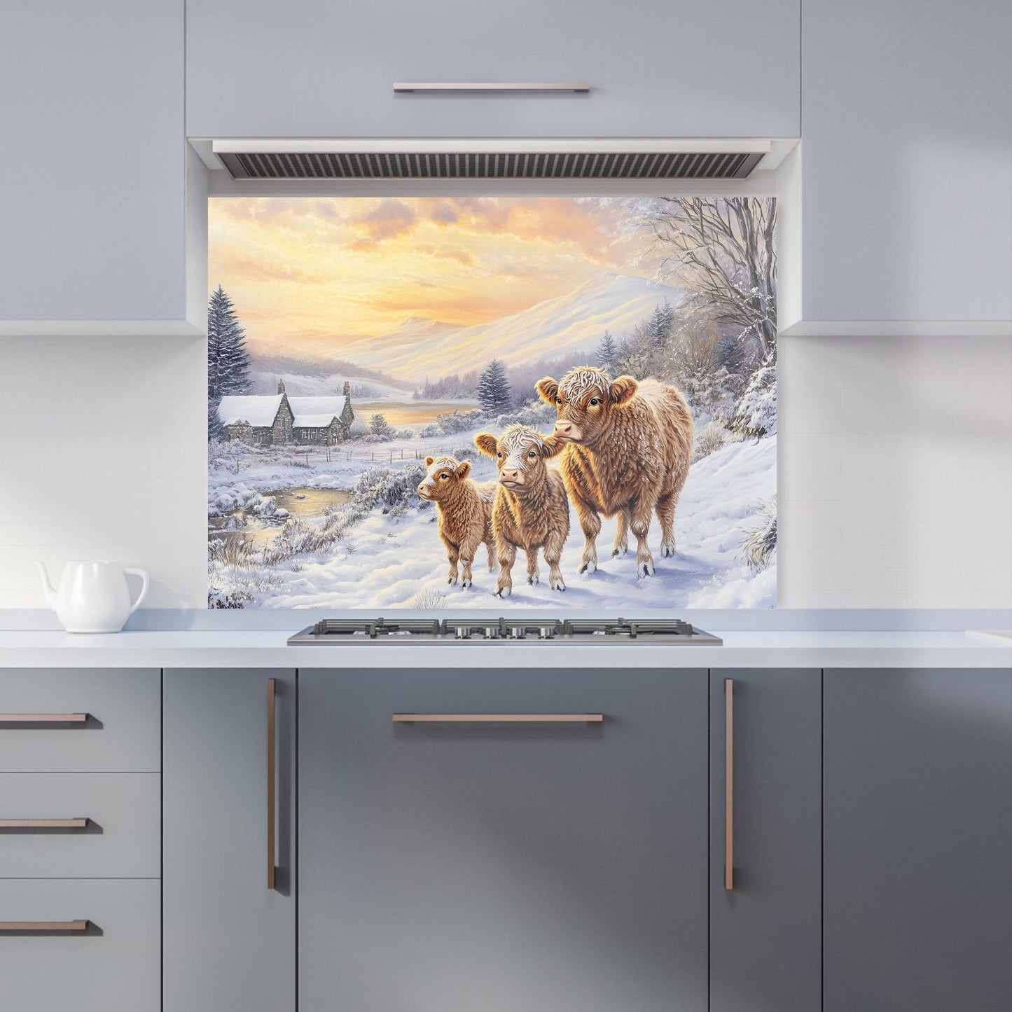 Family Of Highland Cows Kitchen Splashback