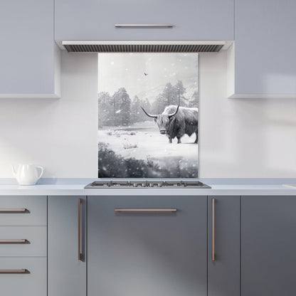 Snow Storm Highland Cow Kitchen Splashback