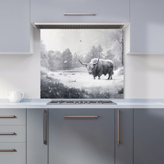 Snow Storm Highland Cow Kitchen Splashback