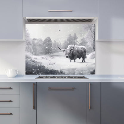 Snow Storm Highland Cow Kitchen Splashback