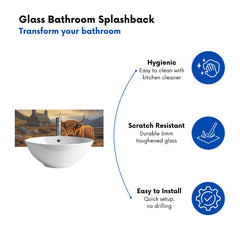 Highland Cow And A Cottage Glass Bathroom Splashback