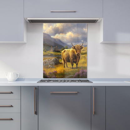 Springtime Highland Cow Kitchen Splashback