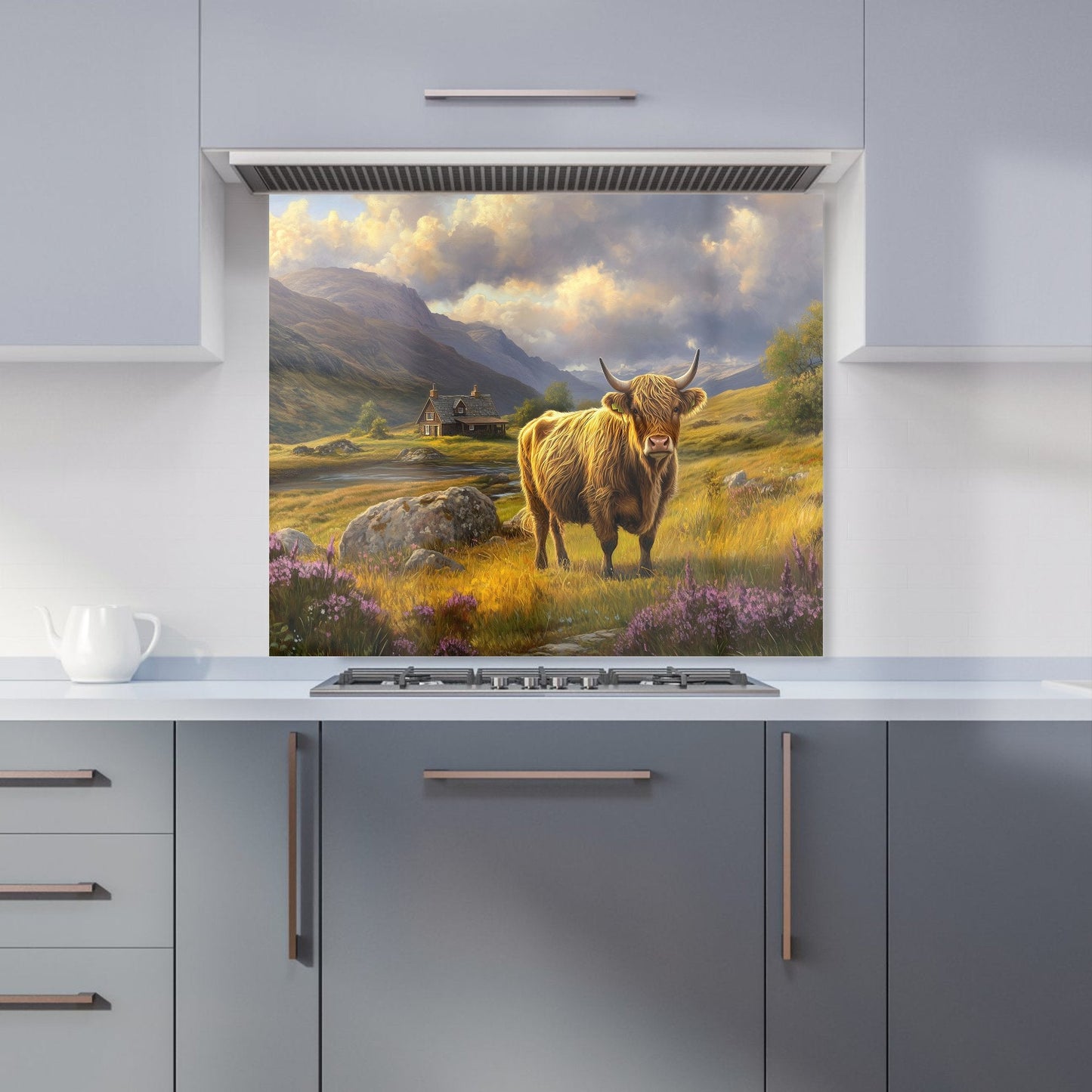 Springtime Highland Cow Kitchen Splashback