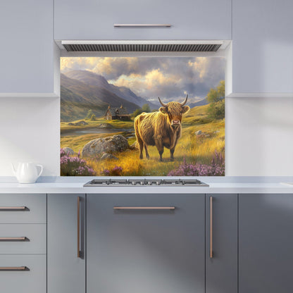 Springtime Highland Cow Kitchen Splashback