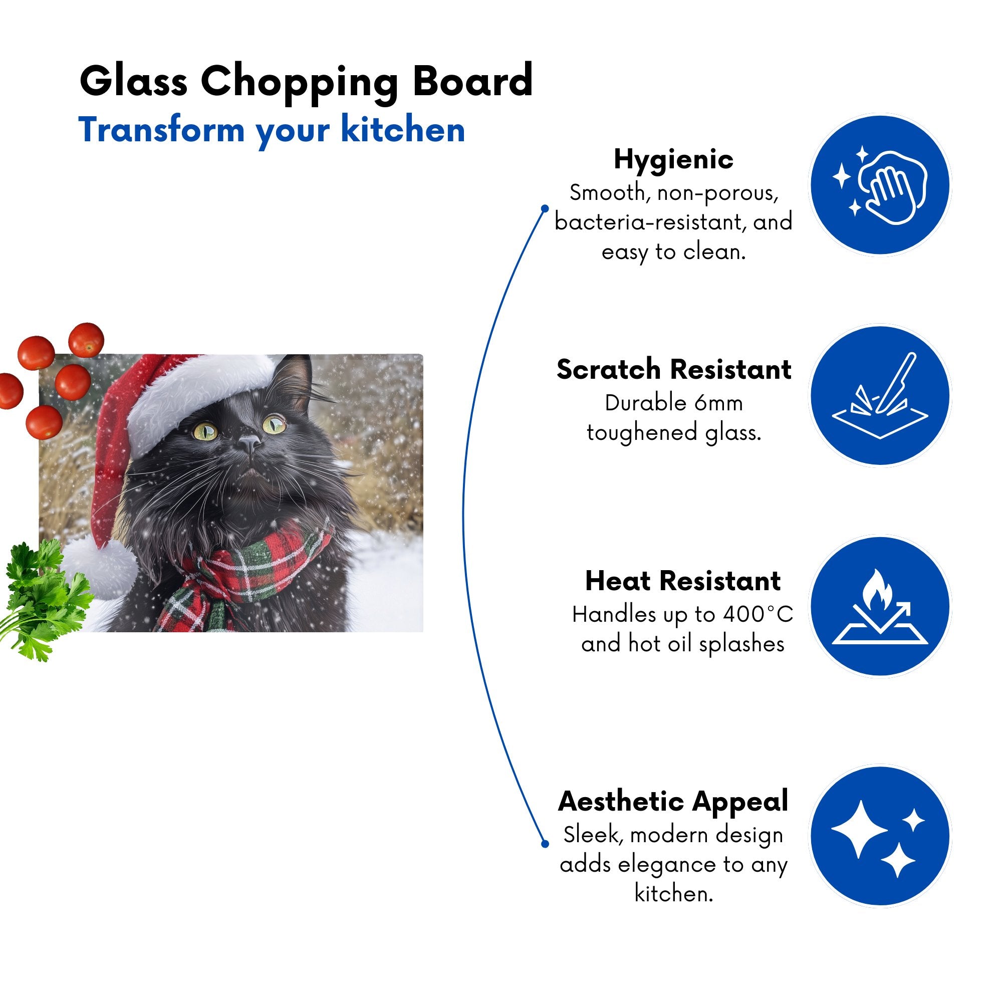 Snowy Christmas Maine Coon Glass Chopping Board
