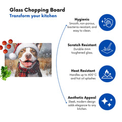 Snowy Christmas English Bull Terrier Glass Chopping Board