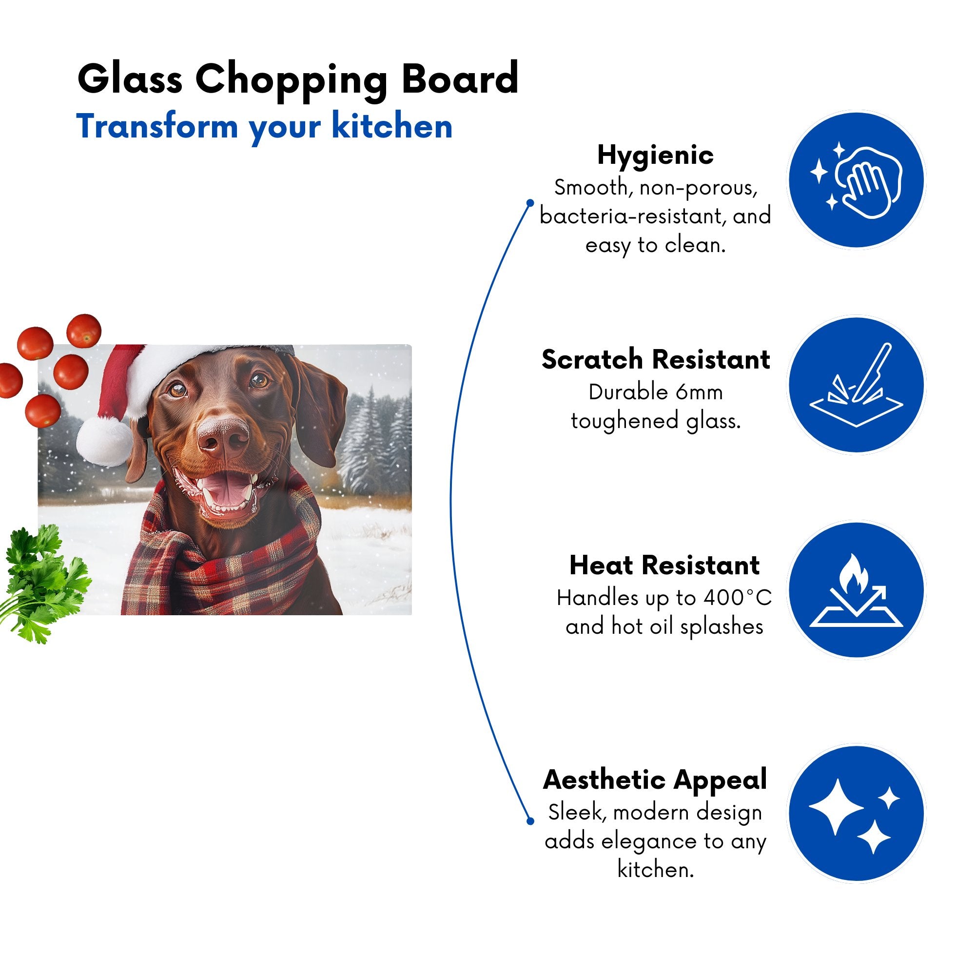 Christmas Brown Doberman Glass Chopping Board