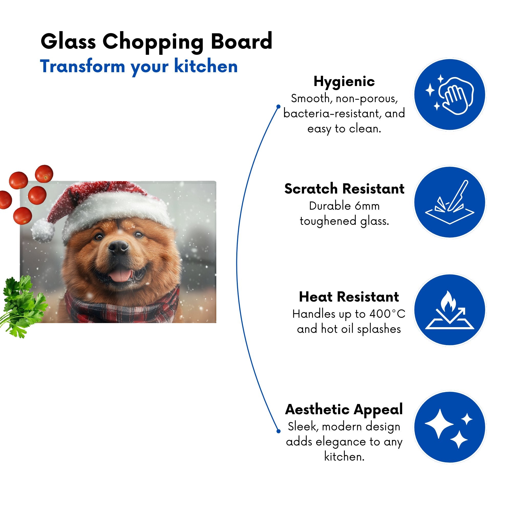 Snowy Christmas Chow Glass Chopping Board