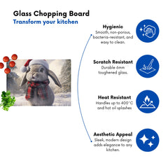 Christmas Grey Rabbit Glass Chopping Board