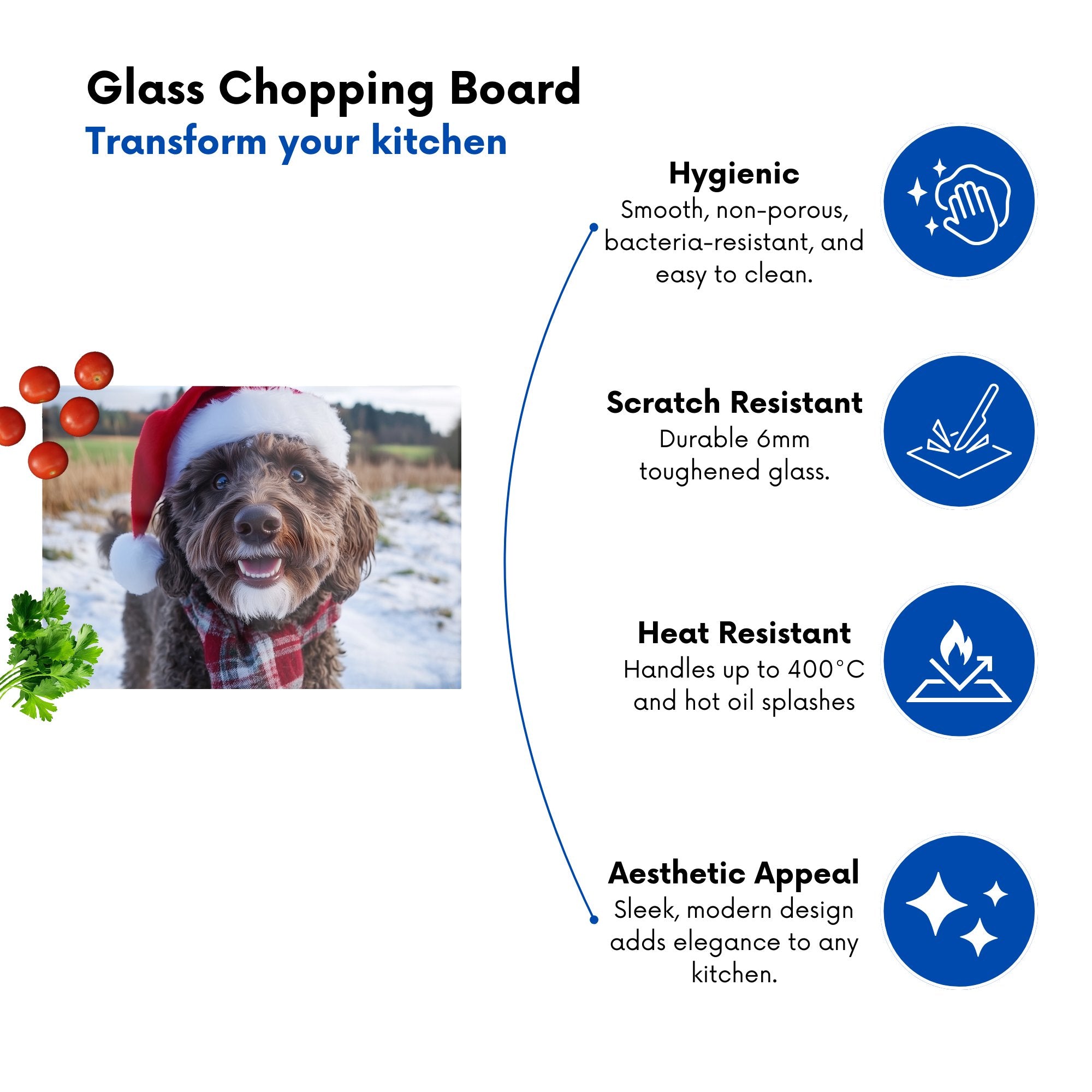 Christmas Labradoodle Glass Chopping Board