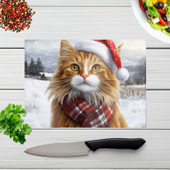 Christmas Ginger Cat Glass Chopping Board