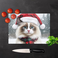 Christmas Ragdoll Glass Chopping Board