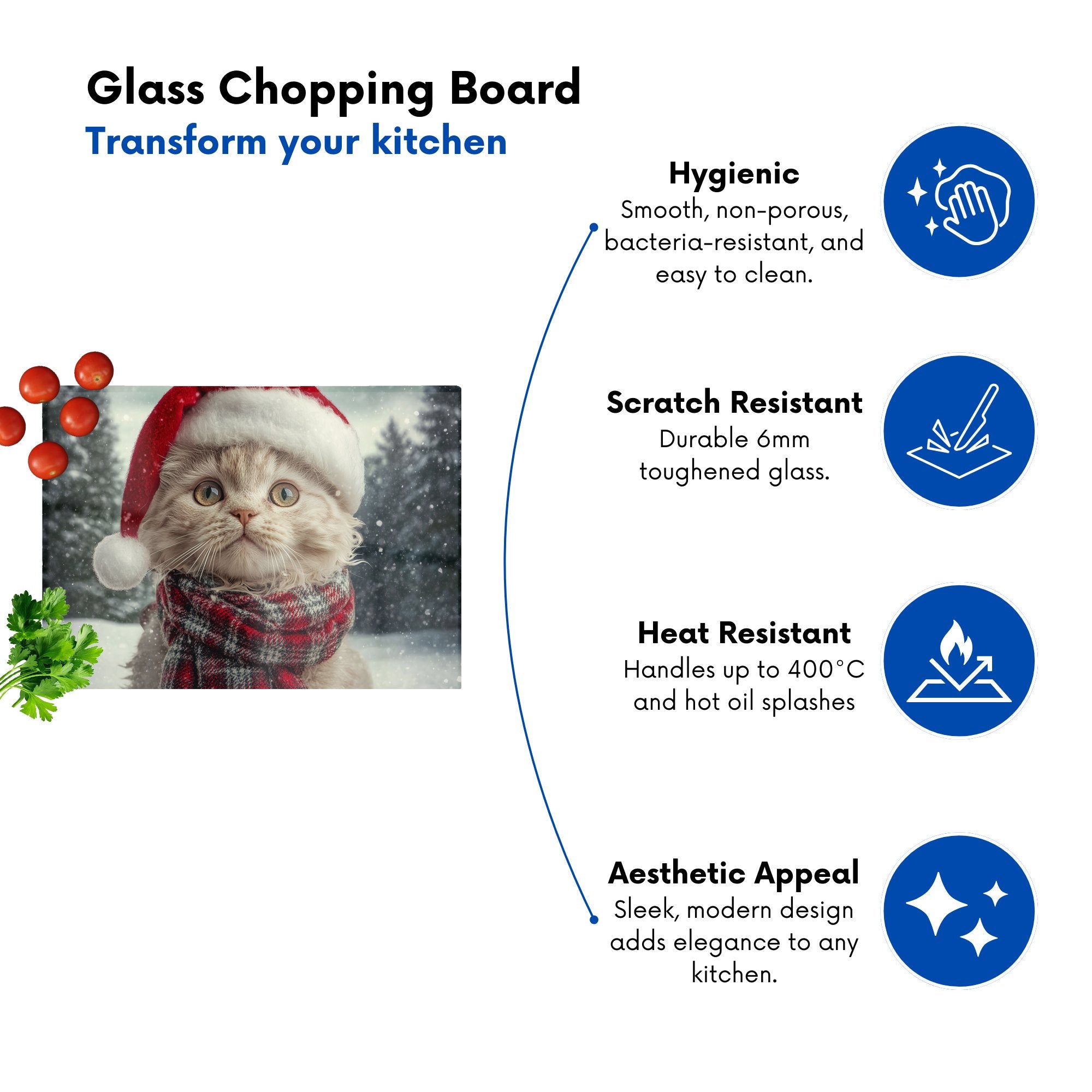 Christmas Selkirk Rex Glass Chopping Board