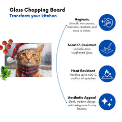 Christmas Ginger Shorthair Cat Glass Chopping Board