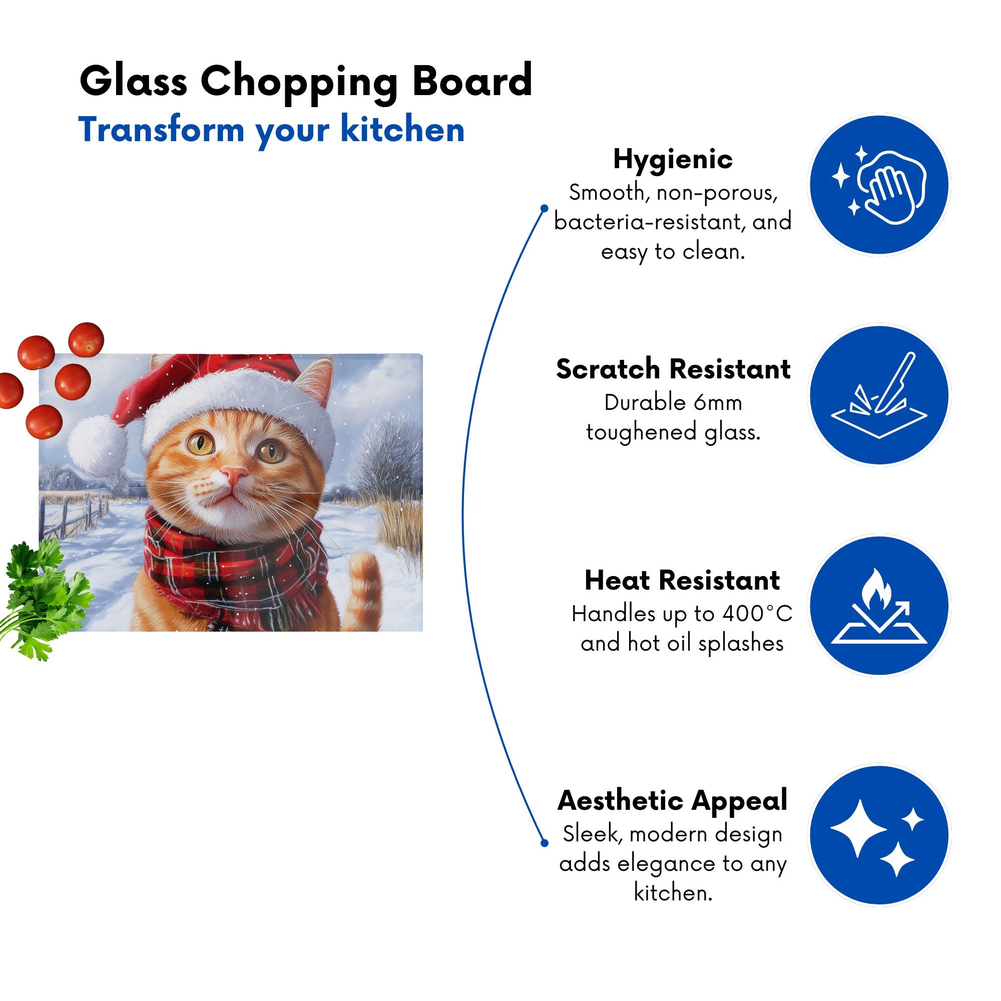 Christmas Ginger Shorthaircat Glass Chopping Board