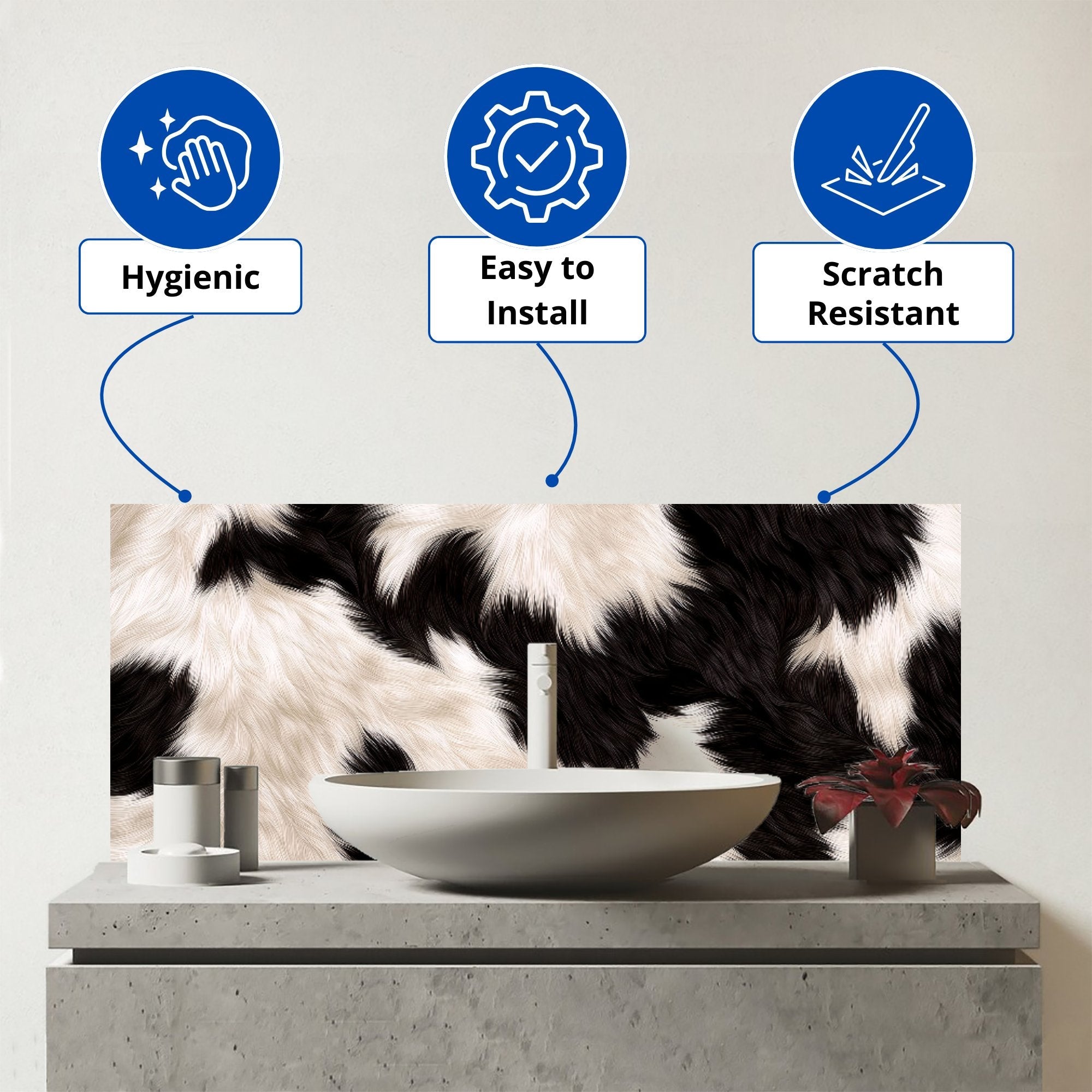 Black And White Cow High Print Glass Bathroom Splashback